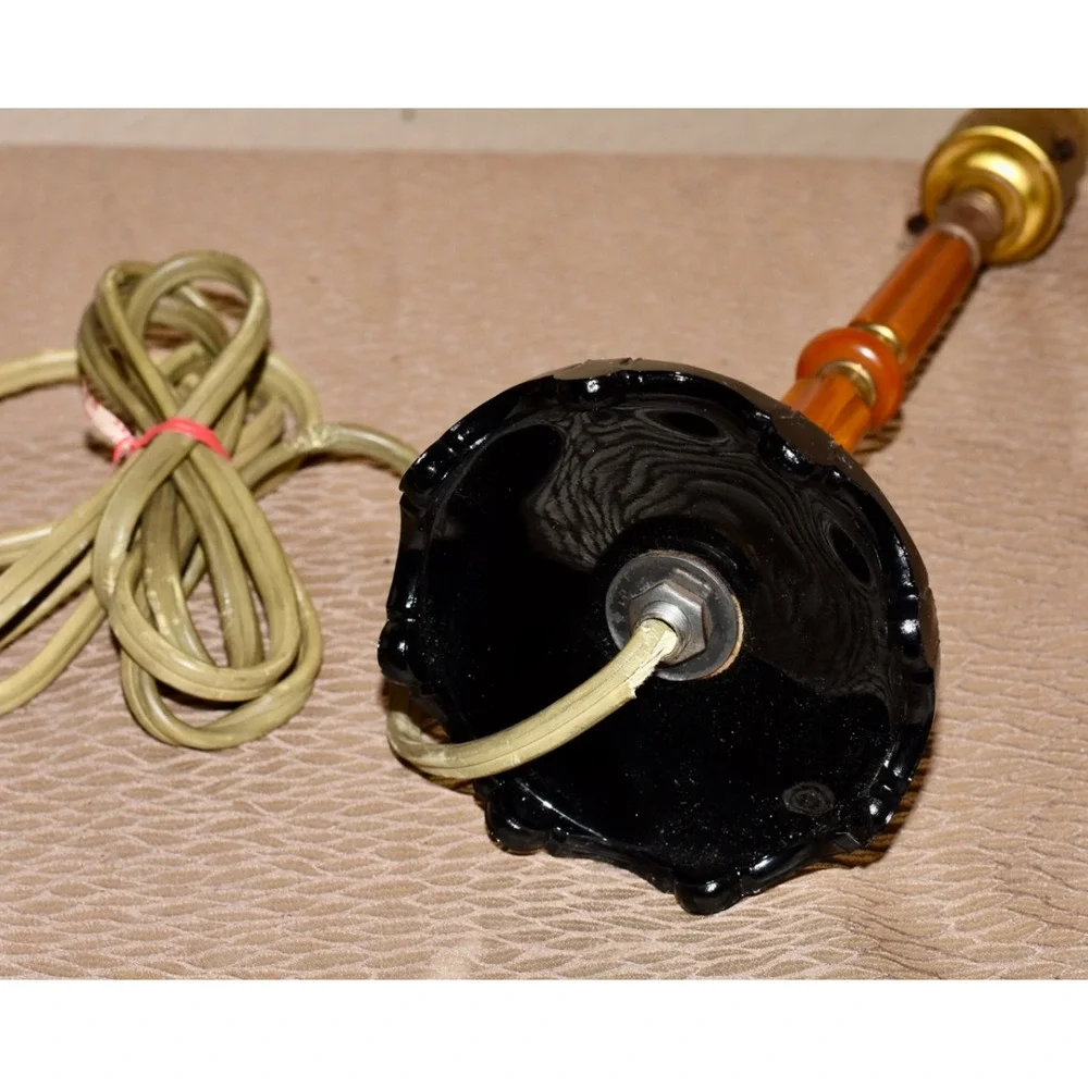 Alpine Art Deco Black Glass Butterscotch Bakelite and Brass Catalin Desk Lamp